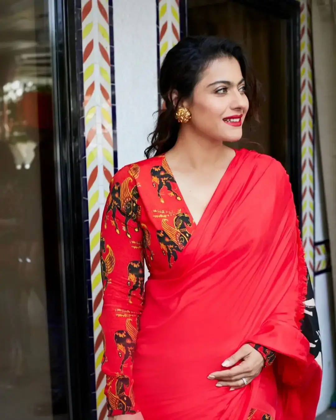 Indian Actress Kajol Devgan in Red Saree